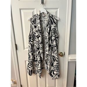 I.c. Black & White Print Linen Blend Sleeveless Duster Lagenlook Vest sz XXL EUC